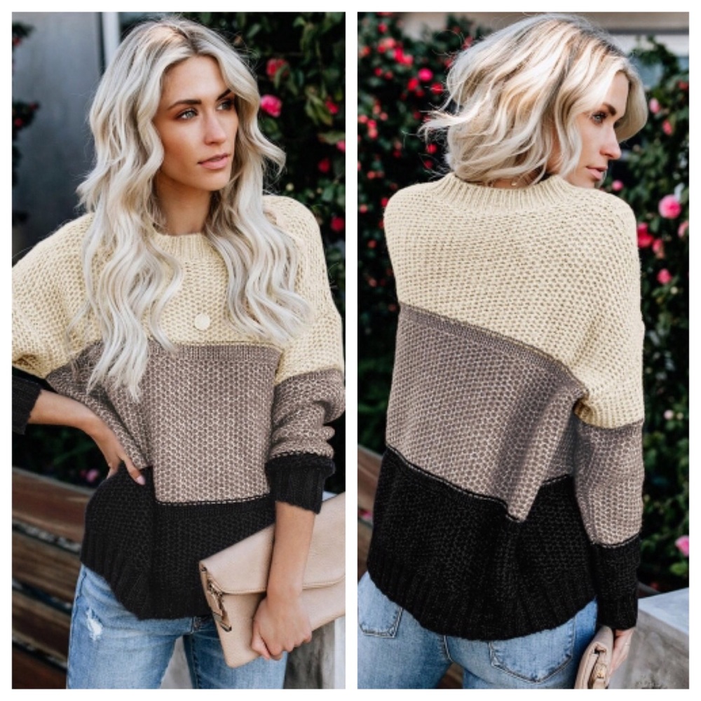 Mocha Colorblock Netted Textured Sweater